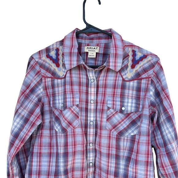 Ariat‎ REAL Women's L Plaid Embroidered Snap Western Shirt Multicolor - Picture 3 of 5